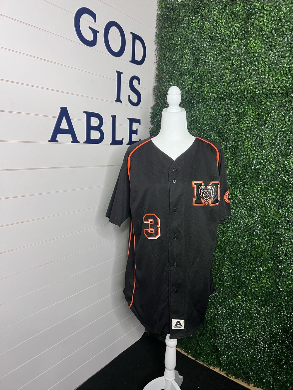 Men's Mercer University Black & Orange Baseball Jersey with Team Patch